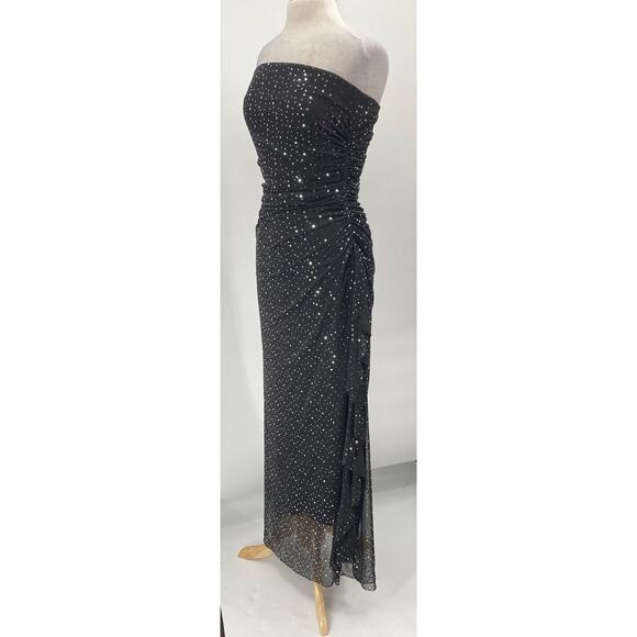 Vintage 90s Y2k City Triangles Strapless Gown Sequined Gathered Black Silver 6/8 - Picture 4 of 9